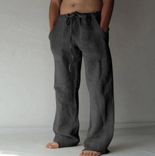 Casual Men's Cotton Linen Pants Drawstring Trousers Comfort Loose Wide Leg Pant - Picture 22 of 28