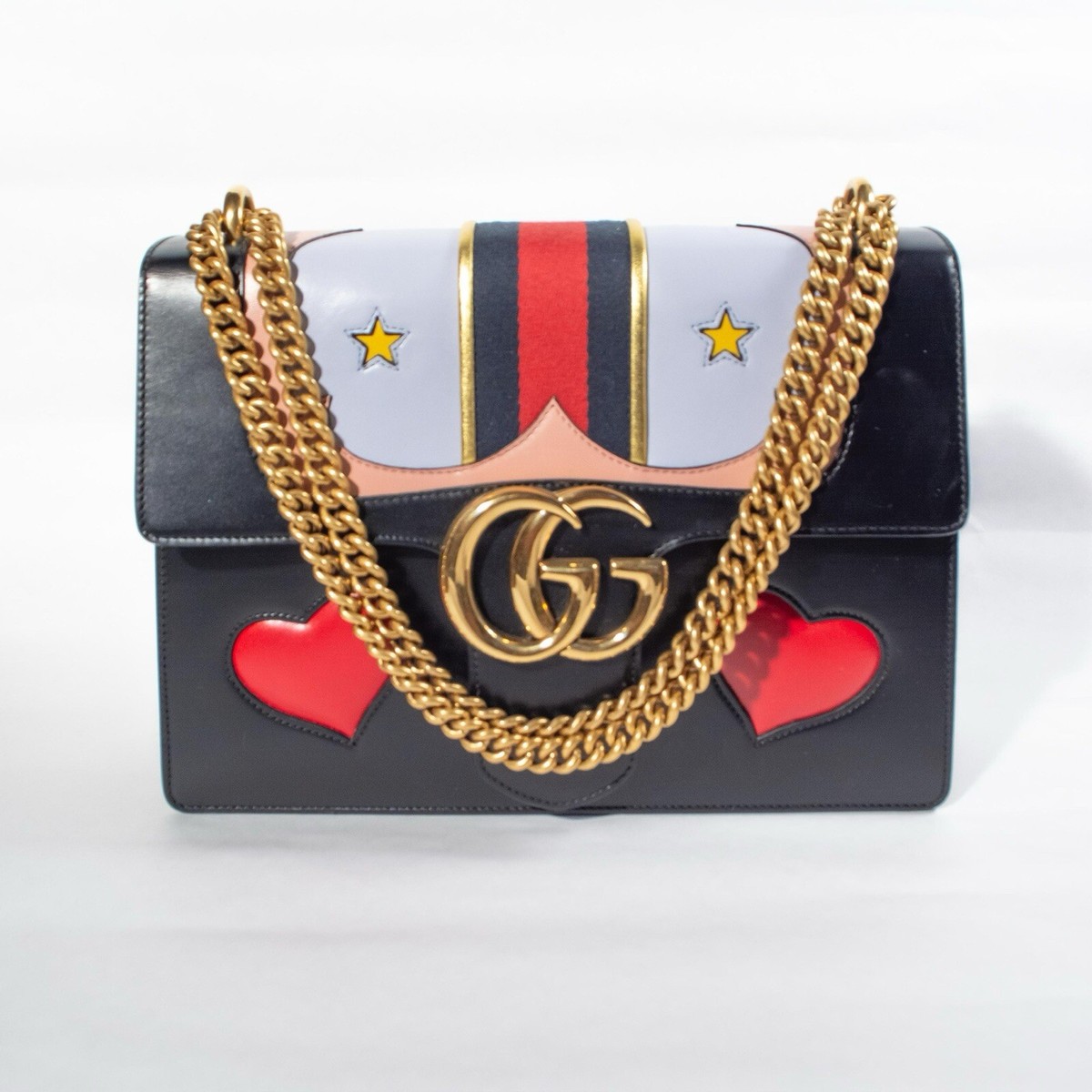 GUCCI • Runway Web Heart GG Marmont Chain Shoulder Bag Leather