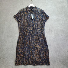 Esprit Fit & Flare Dress Womens 12 Blue Brown Printed Abstract Modern Semi Shear