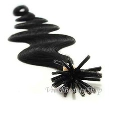 25 I Stick Tip Body Wave Wavy Micro Ring Remy Human Hair Extensions Jet Black 1