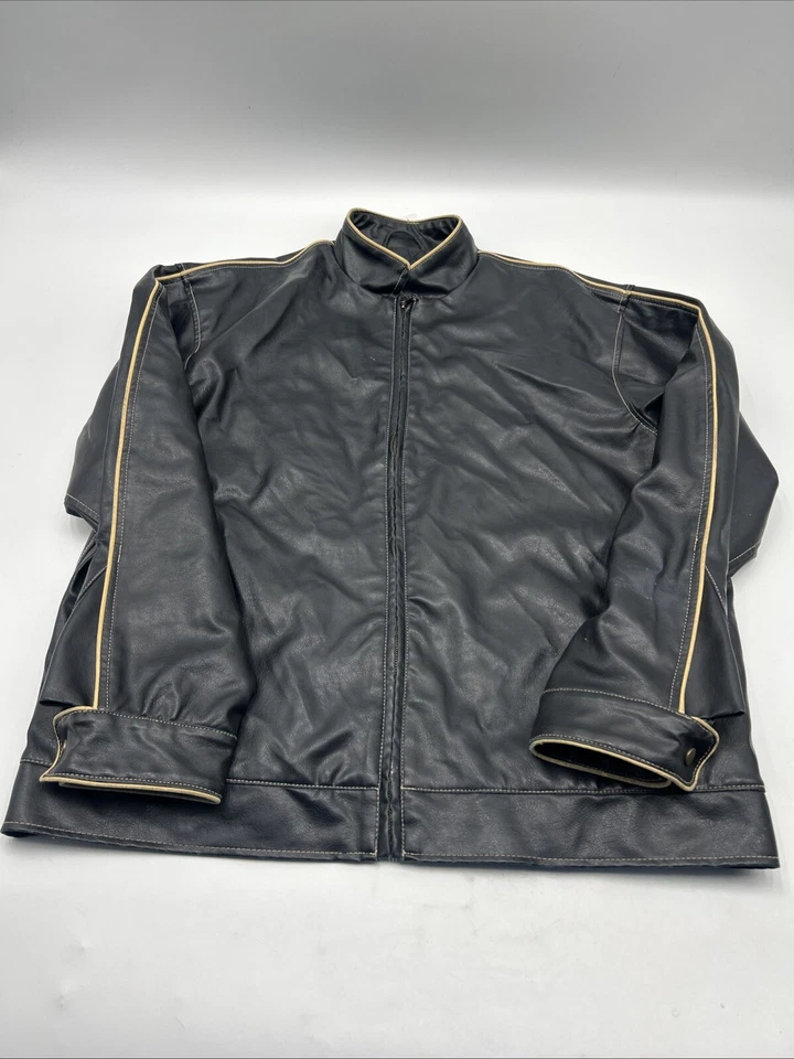 Chaqueta de cuero sintético Whispering Smith negra para hombre cremallera completa manga larga talla XL Foto 3 de 4