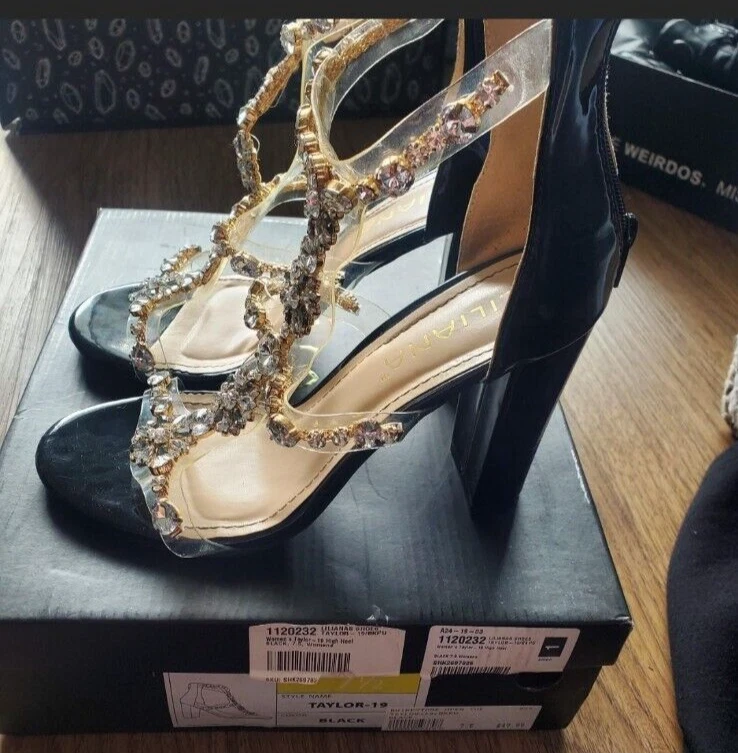 Zapatos para mujer Liliana Taylor-19 transparentes negros con joyas talla 7,5 punta abierta” Foto 2 de 4