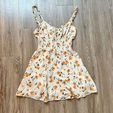 Reformation Yellow Floral Elyse Tie Front Smocked Mini Dress Size 8