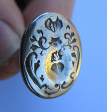 RARE SCEAU ANCIEN CACHET PENDENTIF COEUR ENFLAMME ANTIQUE OLD SEAL STAMP 32 mm