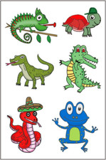 Premium Reptile Temporary Tattoos, Party Favors: Crocodile, Turtle, Frog, Chame