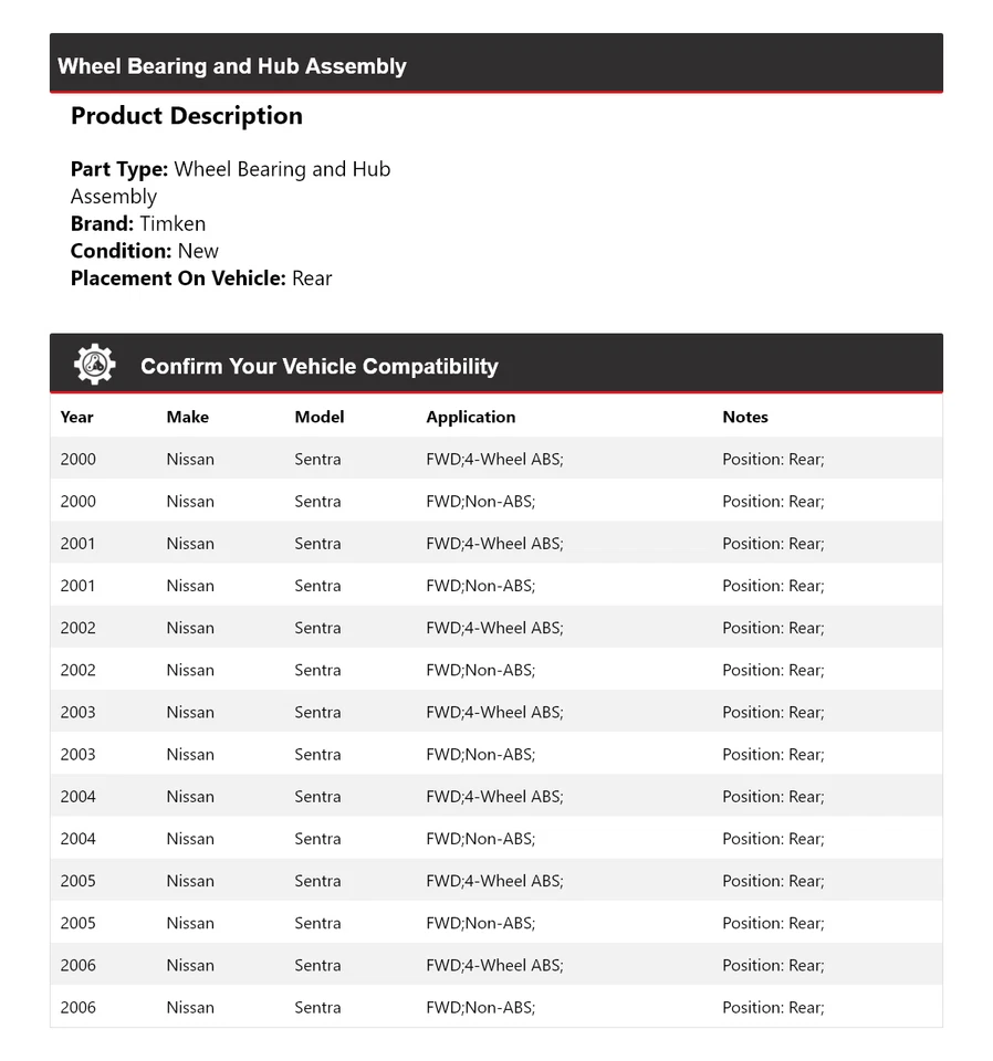 Подшипник колеса полного привода и ступица в сборе задние для Nissan Sentra 2000-2006 годов выпуска Timken 2001 - Изображение 2 из 4