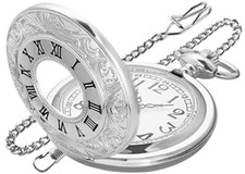 Hollowed Out Quartz Pocket Watch for Men, Arabic Numerals White Dial sliver