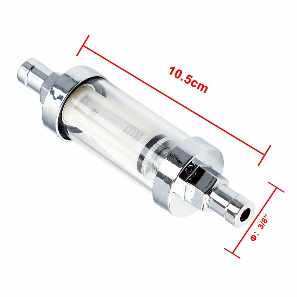 2PCS 9748 Universal Fuel Filter ​Clear View Inline 3/8" Chrome Hose Barb Petrol — 第 2/4 张图片