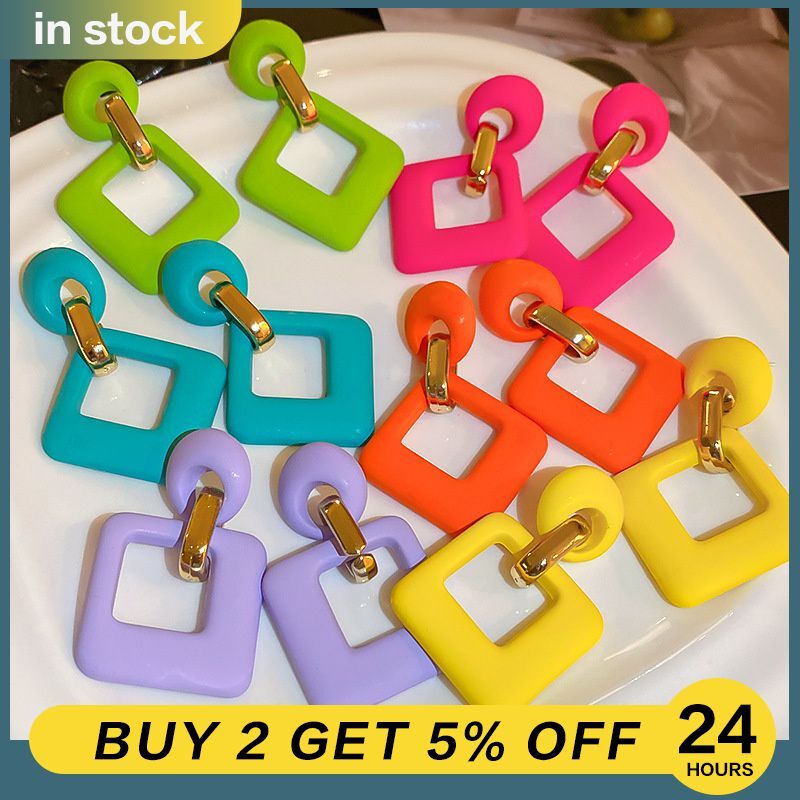 Candy Color Earrings Heart Square Acrylic Fashion Earrings Women Geometry Person