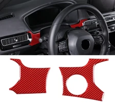 LHD Red Real Carbon Fiber Engine Start Panel Frame Trim Cover Fits 22-25 Civic