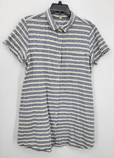 Rag Poets Dress Womens Large Blue Aztec Stripe Short Sleeve Popover Boho Beach