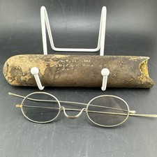 Antique Eyeglasses 1900s With Wire Frame Leather Pouch