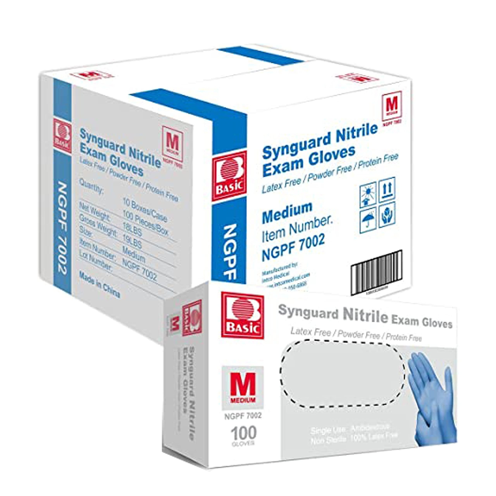 Rhino BASIC Blue Nitrile Exam Gloves Latex-Free Powder-Free NGPF-7002 Disposable Medical Gloves