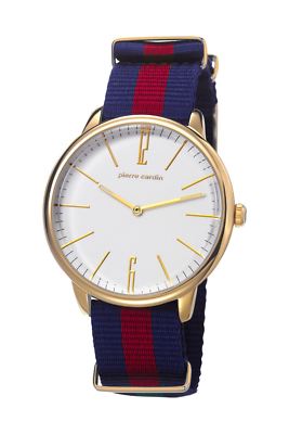 Pierre Cardin Herrenuhr LA GLOIRE Edelstahl Gold Nylonband Blau/Rot PC106991F11