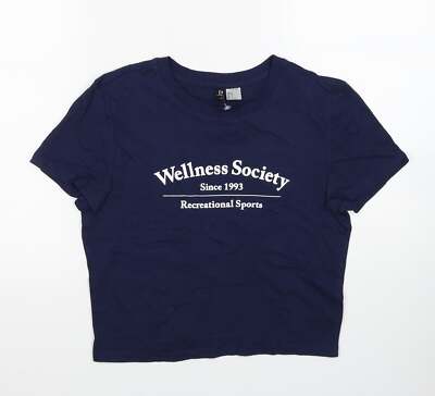 Divided by H&M Damen-T-Shirt blau Baumwolle zugeschnitten Größe M Schaufelausschnitt - Wellness S