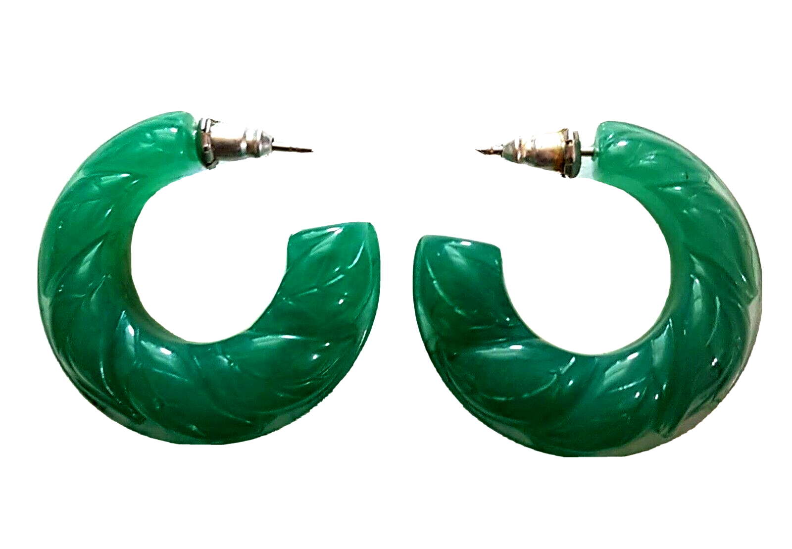 Avon Green Pierced Earrings VTG 1982 Hypo-Allergenic Nickel Free 1 inch Hoops