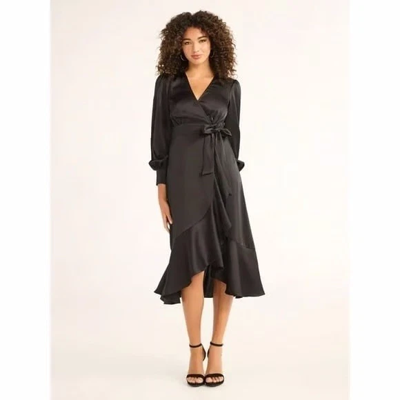 knee length dresses for ladies Vilma Satin Wrap Midi Dress – VICI main image 0