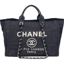 Chanel Bleu Cotton Deauville Handbag Coco CC ...