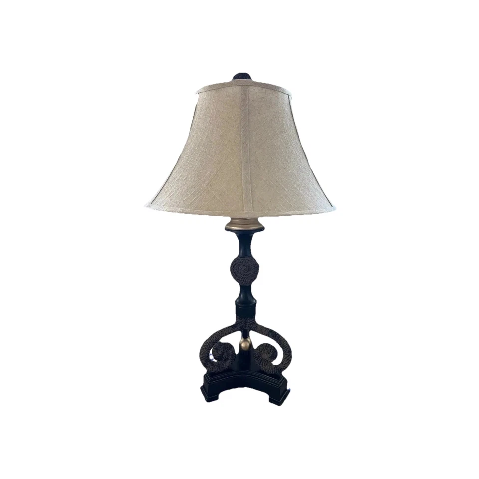 Uttermost Rope Table Lamp, Black with Gold Accents, Taupe Linen Shade - Image 2 of 4