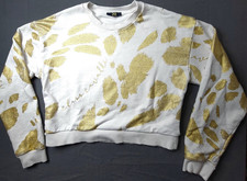 Women s Cavalli Class Sweater Size L White Gold Animal Print Crew Neck Pullover