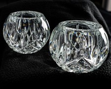 Pair Set of 2 Vtg HOMCO Clear Pressed Crystal Votive/Tea Light Candle Holders