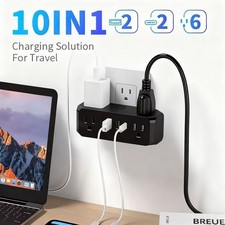 Multi Plug Outlet Surge Protector, 6 Outlet Wall Extender with 2 USB A 2 USB C