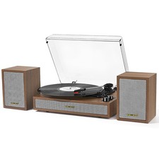 Vinyl Record Player with External Bookshelf Speakers, 33-1/3 45 78 RPM Vintag...