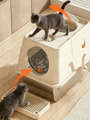Geschlossene Katzentoilette mit Obeneinstieg und Edelstahl Billig24