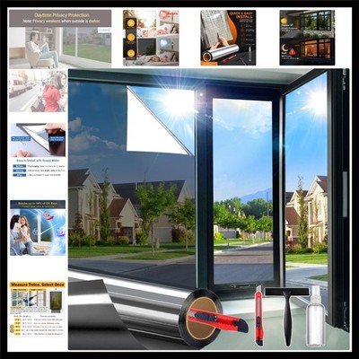 Upgraded One Way Window Privacy Film Sun Heat Blocking, Reflective Mirror Win...