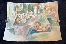 Vintage Jean Boxer-Hammer (1927-2022) Watercolor Figures Study Colorful 1972 NY