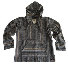 Senor Lopez Baja Small Grey Striped Recycled Mexican Poncho Pullover Hoodie