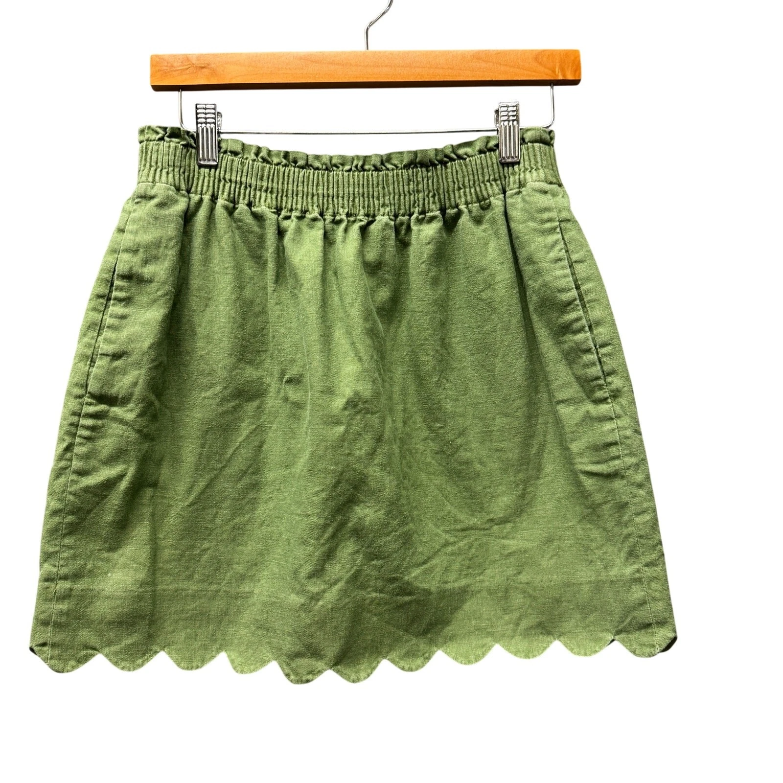 J Crew Coastal Skirt Linen Cotton Scallop Hem Lined + Pockets Womens 4 Stretch