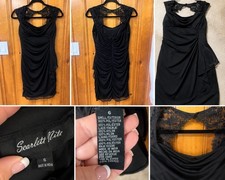 Scarlet Nite Black Ruched Lace Cocktail Party Dress Size 6 Bodycon Ruffle