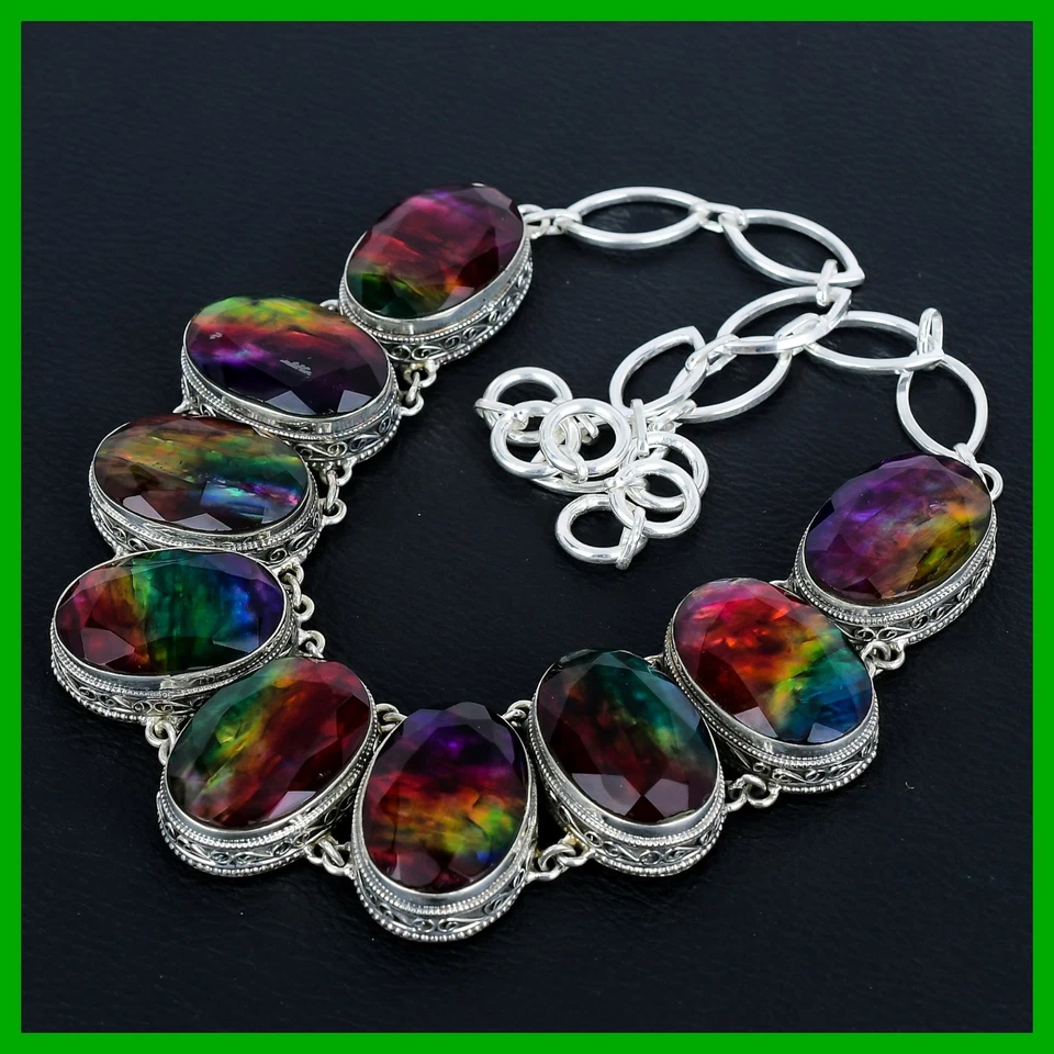 Venta de Halloween Ammolita Piedras Preciosas Cadena Plata Esterlina Collar Joyería De Colección Foto 3 de 4