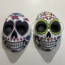 Day Of The Dead Skull Colorful Mask Adult Costume Mask Pair Of Two 2 Full Face