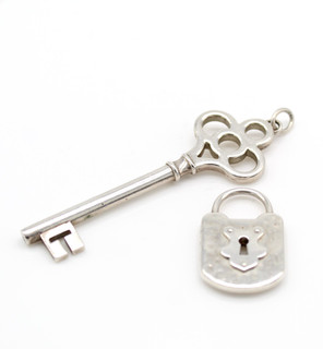 Tiffany & Co. Keys Collection Sterling Silver Crown Key and Lock Pendants D 39