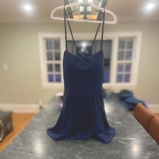 GLOWMODE Dress A-line Strappy Tie Back Navy Blue Mesh Skirt Large Built-in Bra