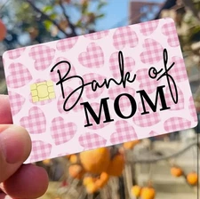 BANK OF MOM PINK GINGHAM HEARTS Credit Debit Bank Card Skin Cover Sticker Chip
