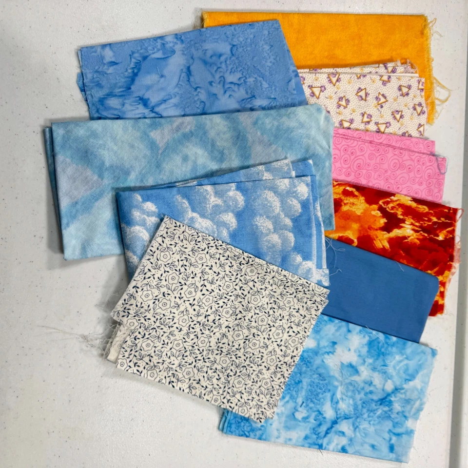vintage fabric fat quarter bundle cotton set 10 blue sky tie dye pink orange - Image 2 of 4