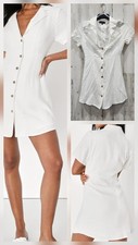 LULUS Central Park Sweetie White Linen Collard Button Up Mini Dress Size SMALL**