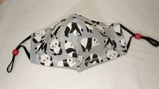Handmade Cotton Face Mask Panda Print Gray Bl...