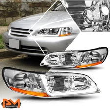 For 98-02 Honda Accord LED DRL Chrome Housing Amber Corner Headlight/Lamp Pair