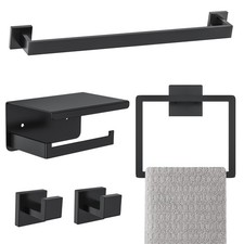 Matte Black Bathroom Hardware Accessories Set 5-Pieces Black Towel Bar Set St...
