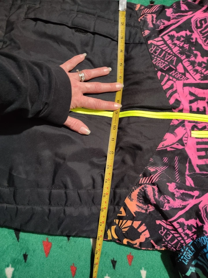 Abrigo Chaqueta Hurley Juvenil Graffiti Estampado Puffer Con Capucha NEGRO NEÓN TALLA 10/12 LEER Foto 3 de 4