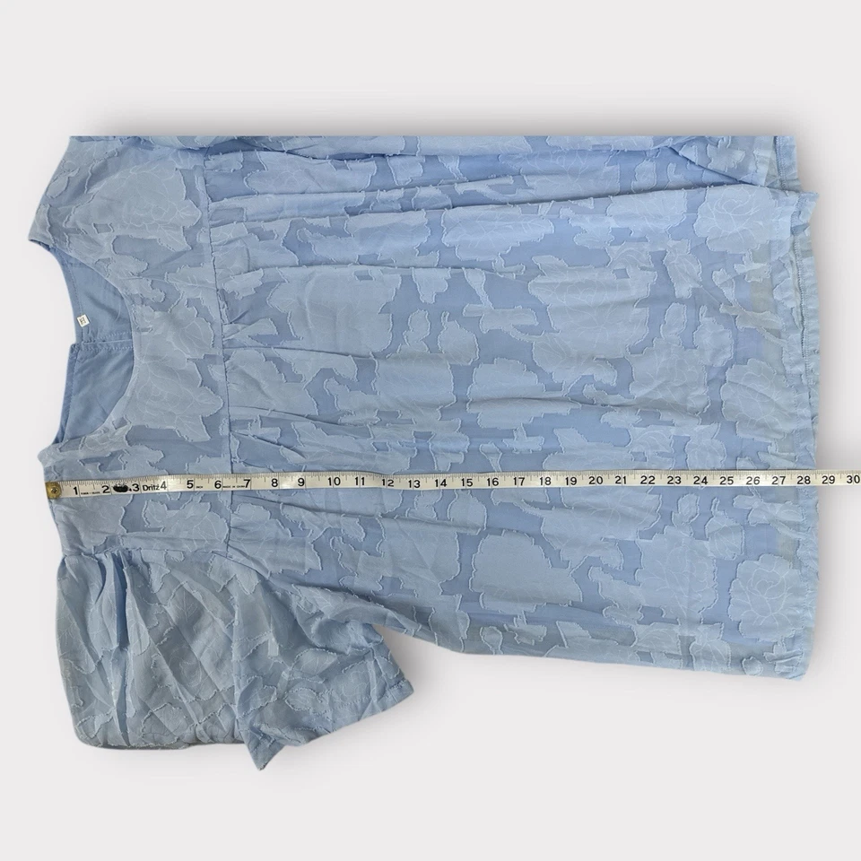Top suelto de gasa de verano azul claro 2XL para mujer textura floral Foto 3 de 4
