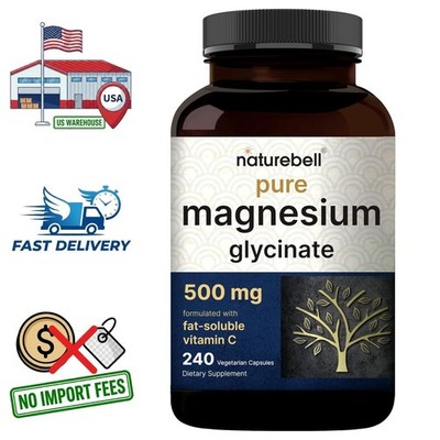 Magnesio Glicinato 500mg + Vitamina C | Puro Quelado y Purificado | 240 Cápsulas