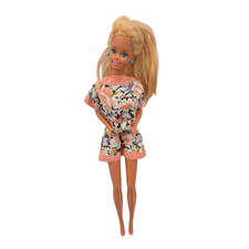 Vintage 1990 Mattel Barbie Doll Blonde Hair Floral Romper Blue Earrings