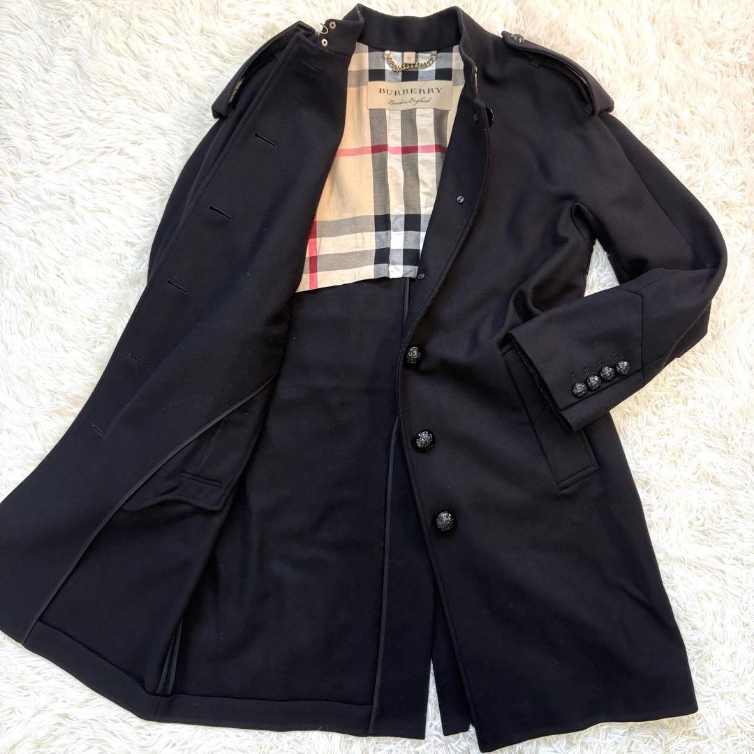 Burberry Collarless Long Coat Black Wool With Liner Nova Check Size 42 For Women thumbnail 13