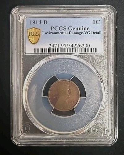 1914-D 1c. Lincoln Wheat Cent PCGS Very Good Details Environmental Damage