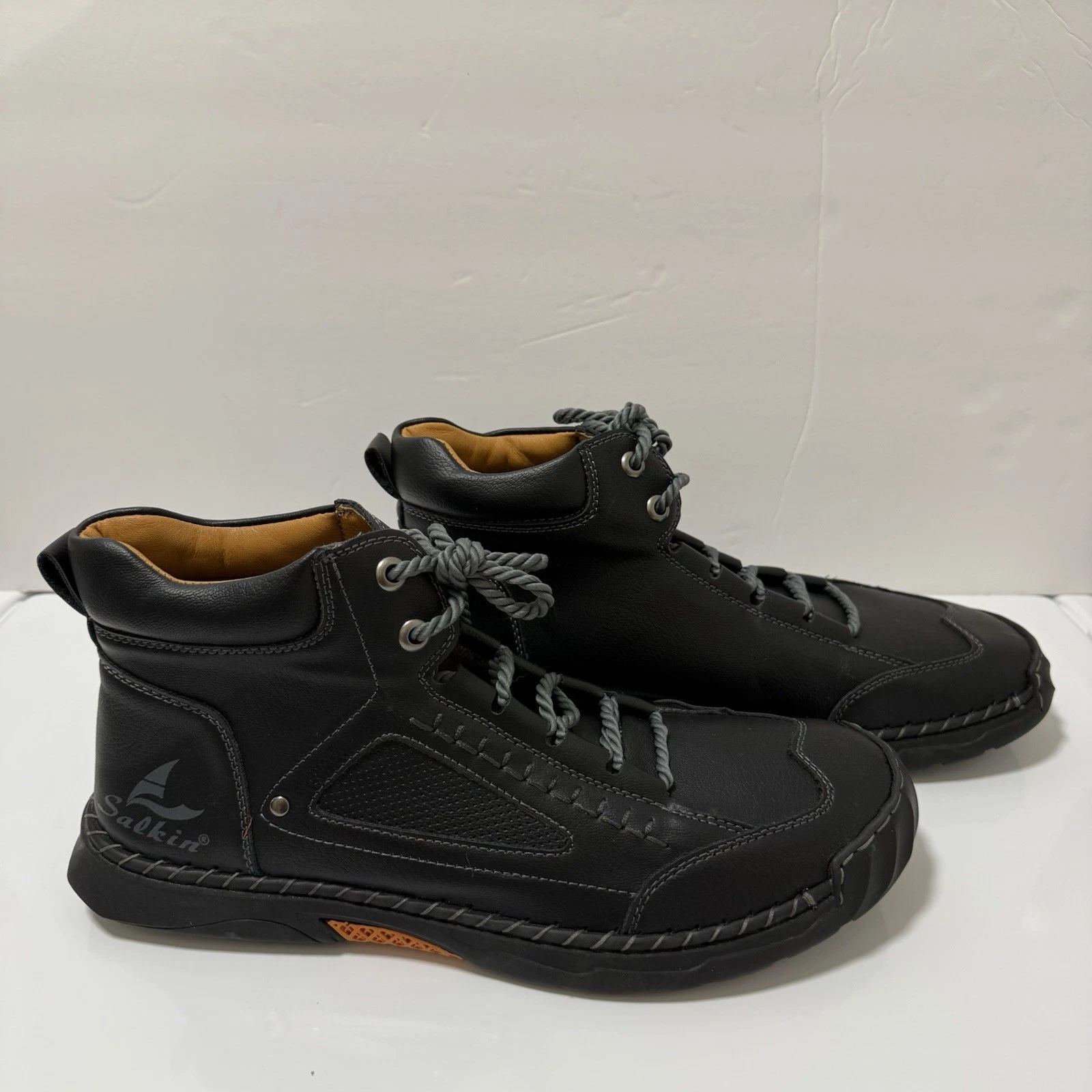 EUC SALKIN Trail Hiking Barefoot Casual Leather Boots Men's EU 48/US 13.5 Black